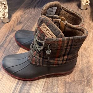 Sperry Kids Plaid Duck Boots - Gray and Red